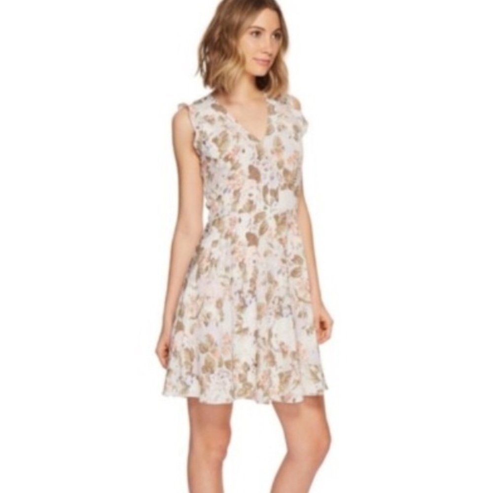 Rebecca Taylor silk floral romantic ‘Penelope’ knee length dress pink & green.10